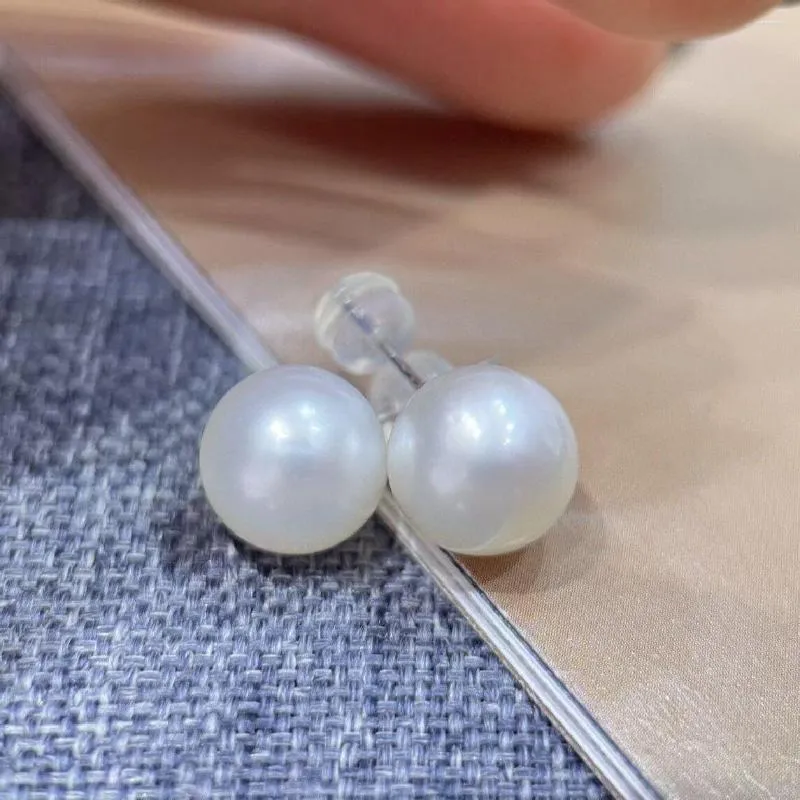 Orecchini a bottone che vendono coppia di gioielli 10-11mm Mar Cinese Meridionale Perla bianca rotonda 925s ARGENTO ORO 18K