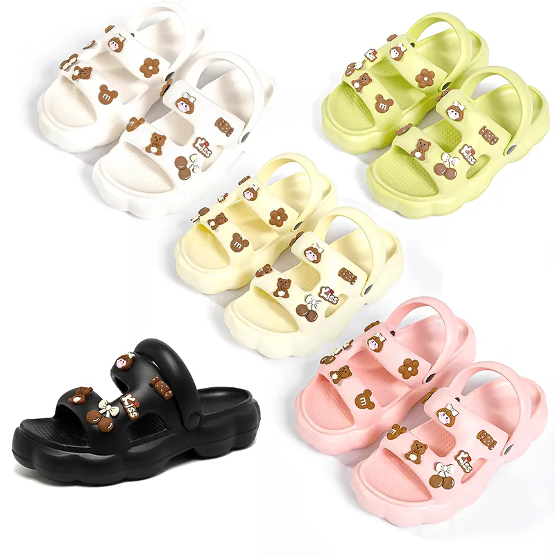 Sandalias planas con base de zapatilla negra para mujer, zapatos impermeables para mujer, blanco, rosa, verde y amarillo, 264 S179 s
