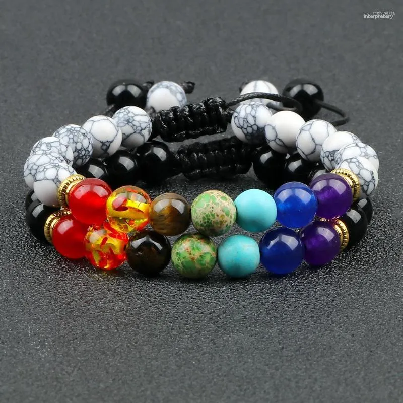 Strand 2pcs/Set 7 Bracelet Bracelet натуральные целительные каменные бусины пара очарование йога плетение веревочное брат