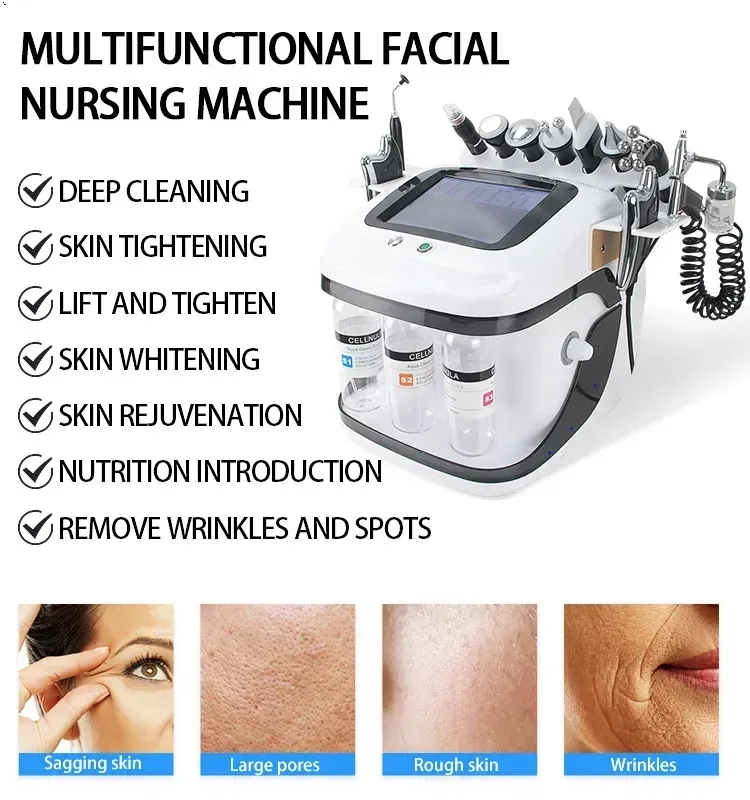 Nouvelle machine de beauté multifonctionnelle portable 10 en 1 à oxygène et à hydrogène Rajeunissement de la peau RF petite bulle faciale Équipement de beauté Spa à domicile