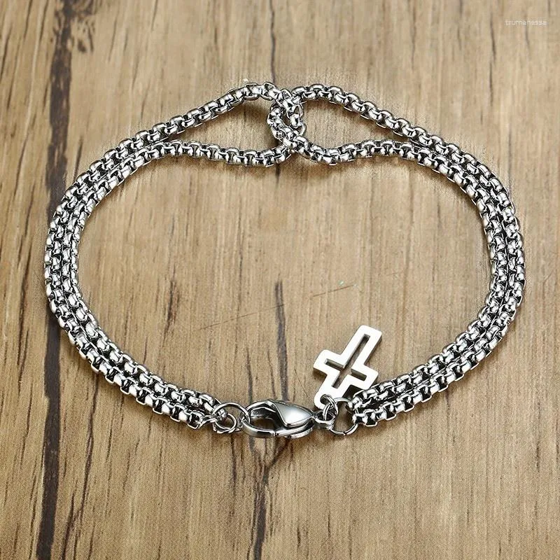 Charm Armbanden Zilver Kleur Box Ketting Roestvrij Stalen Armband Voor Mannen Kleine Cross Casual Sieraden Gift