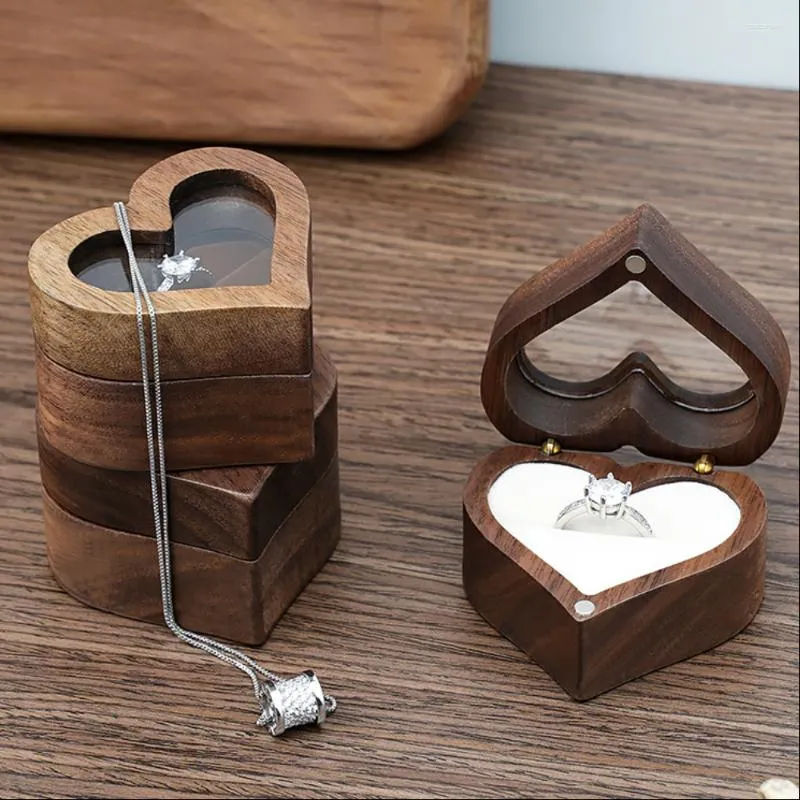 Sacchetti per gioielli Orecchini d'amore in legno Scatola per anelli Imballaggio per la conservazione Anniversario di matrimonio Regalo di San Valentino Nome inciso Articoli fatti a mano