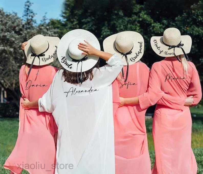 Chapeaux à large bord Chapeaux de disquette personnalisés avec des rubans noirs Chapeau de soleil de demoiselles d'honneur avec des noms Chapeaux de célibataire Cadeaux de demoiselle d'honneur Soleil de paille pour femmes