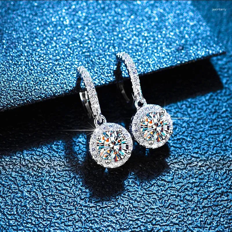 Boucles d'oreilles pendantes certifiées Moissanite Hoop Boucles d'oreilles pour les femmes 925 Sterling Silver Round Diamond Tiny Cartilage Huggies Drop