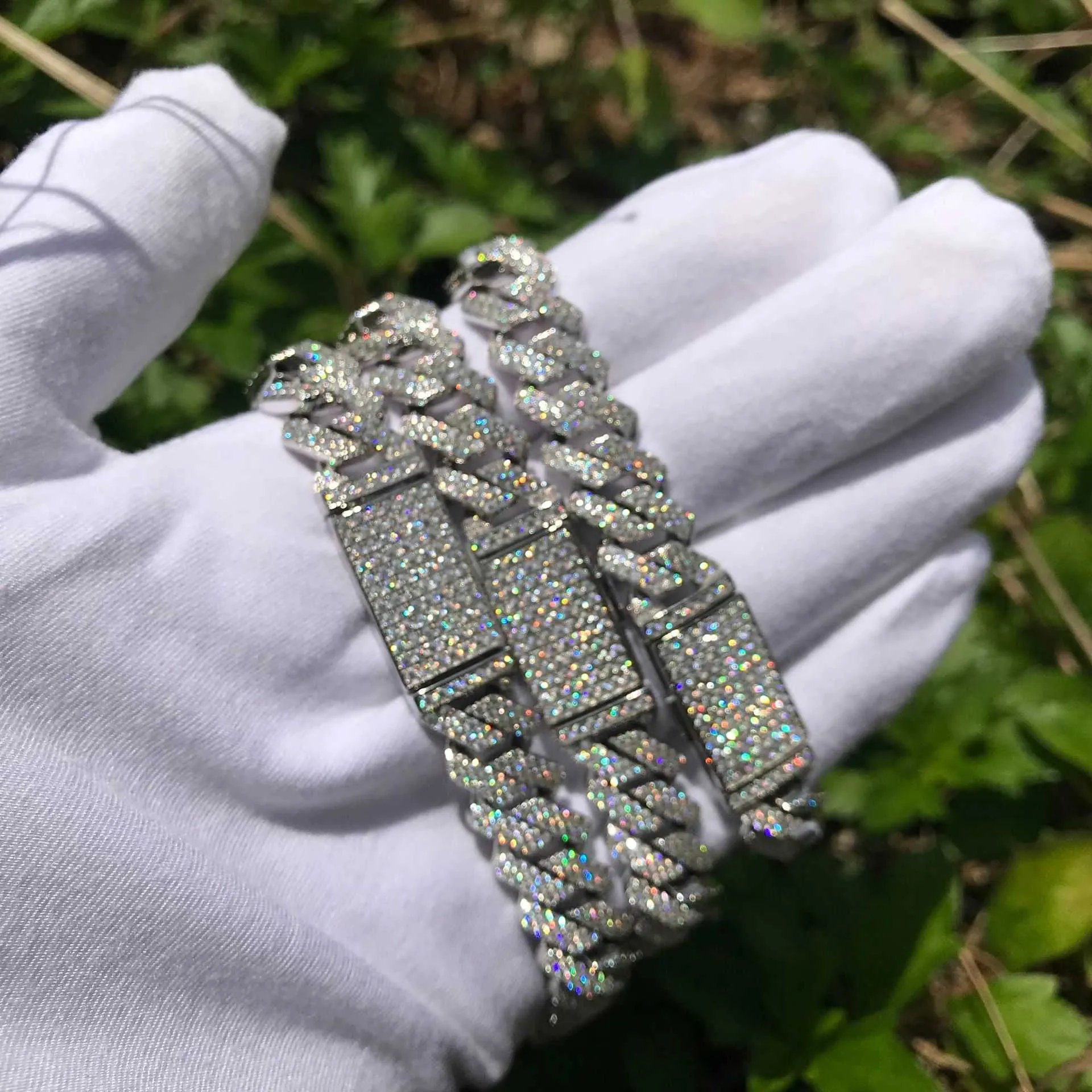 12mm 8-tums 925 silver smycken kubanska armband stjärnor full diamantarmband länk män armband