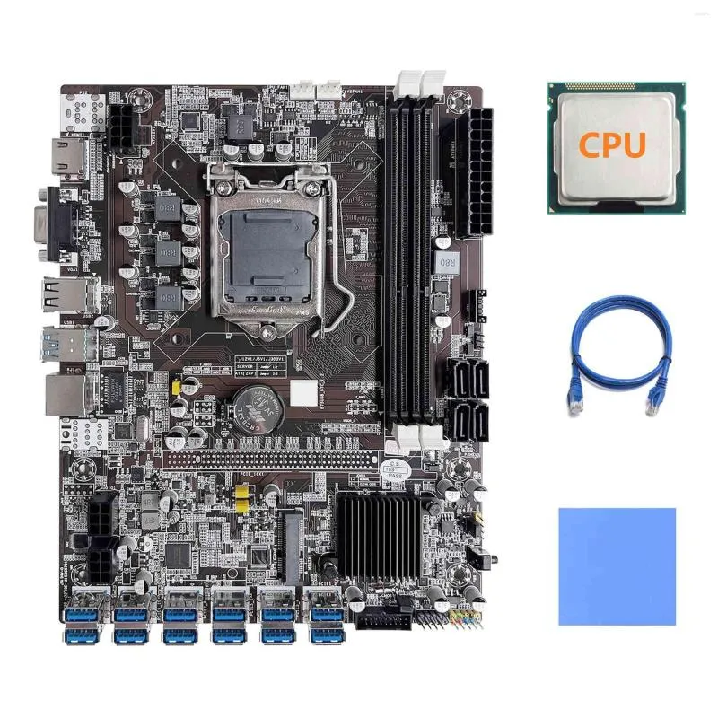 Moederborden B75 ETH Mijnbouw Moederbord 12 PCIE Naar USB LGA1155 Met Willekeurige CPU RJ45 Netwerk Kabel Thermische Pad