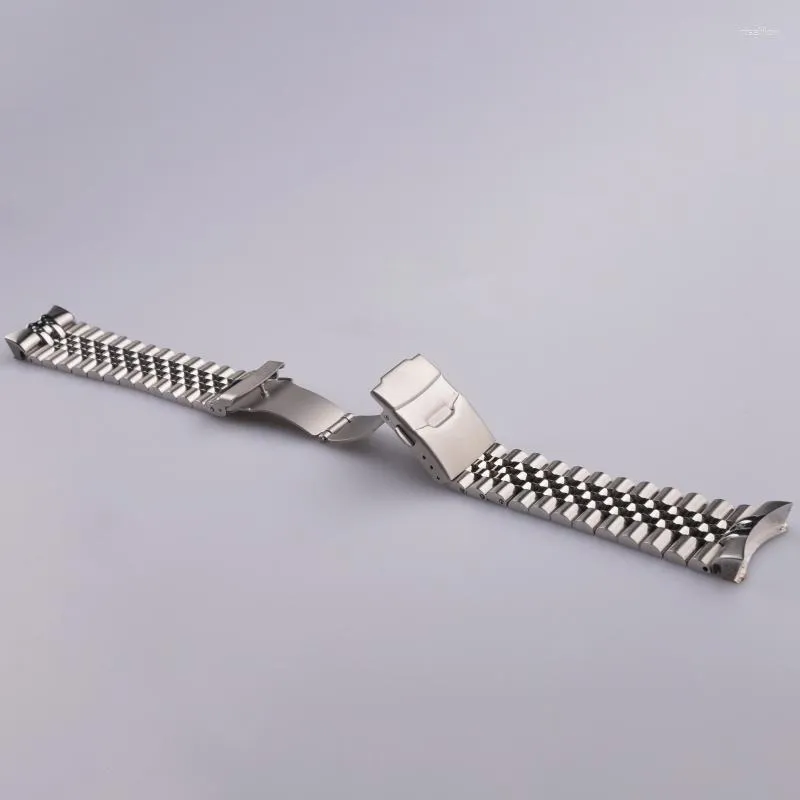 Uhrenarmbänder 22 mm Silber Jubilee Armband Band Solide gebogene Endglieder Riemen Doppeldruckverschluss für SKX 007 Deli22