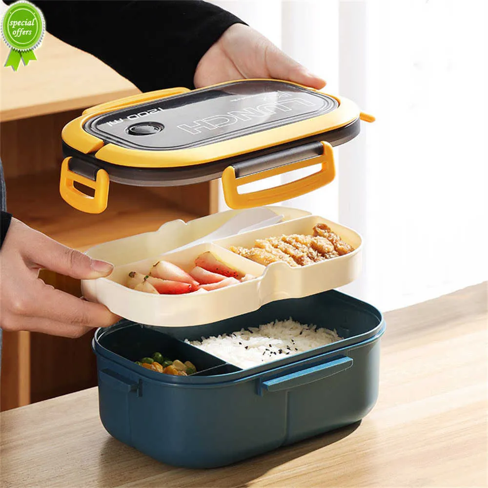 Lunch Box portatile a doppio strato Scomparti per bambini Bento Lunchbox Bambini Scuola Outdoor Camping Picnic Contenitore per alimenti 1200ml