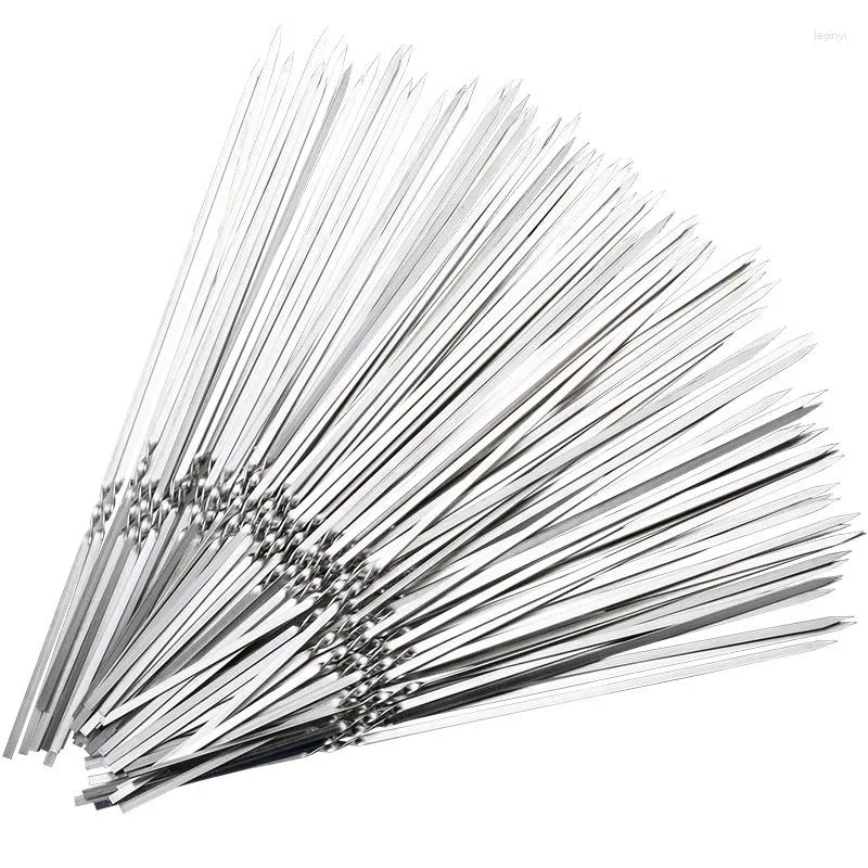 Tools 15pcs! Stainless Steel BBQ Sticks Long Chef Grill Food Holders Skewers Needle Prongs For Barbecue Party