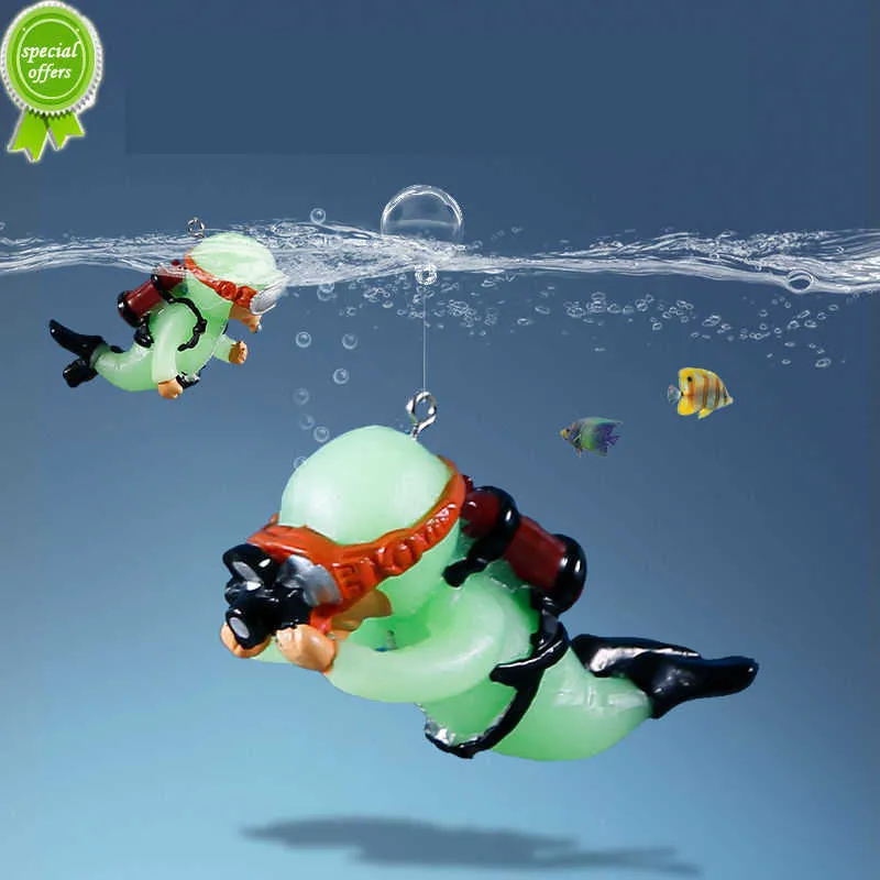 수족관 액세서리 어항 어항 장식 빛 녹색 미니 다이버 카와이 시뮬레이션 플로팅 개구리 수족관 장신구