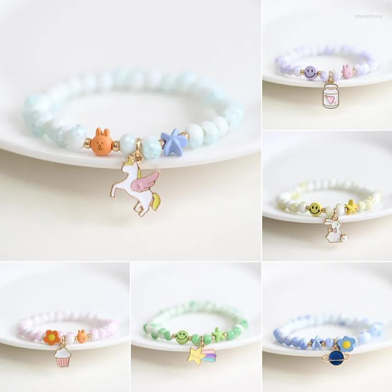 Strand Gradient Beads Bracelet For Girls Star Flower Pendent Bracelets Friendship Colorful Cute Charms Jewelry Accessories 2023