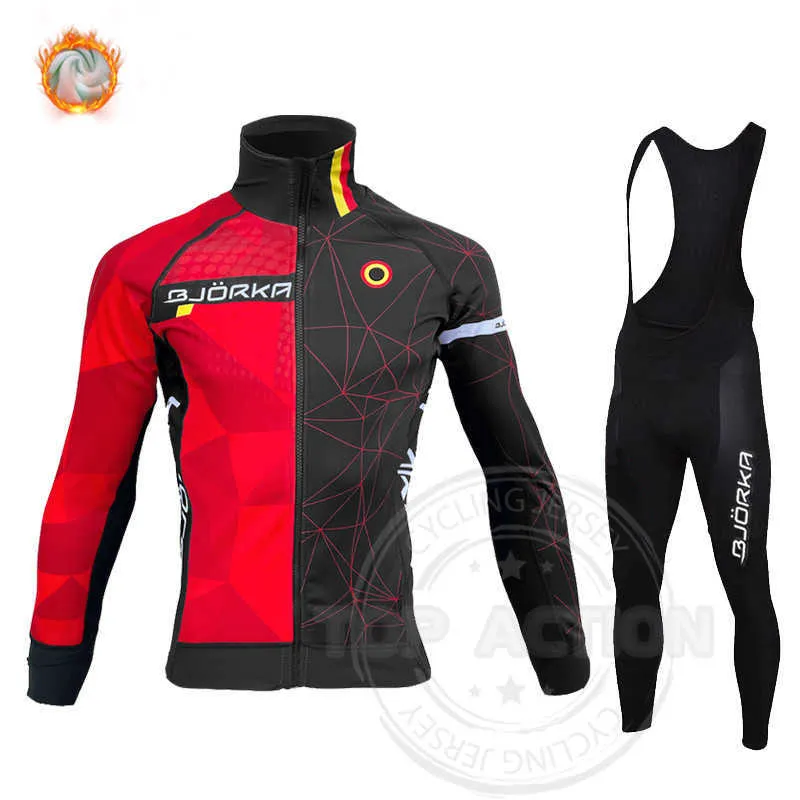 Conjuntos de roupas de ciclismo novo Conjunto de roupas de ciclismo 5D Gel acolchoado Bib Pants BJORKA Masculino lã térmica manga longa Roupas de bicicleta Conjunto de ternos de ciclismo de invernoHKD230625