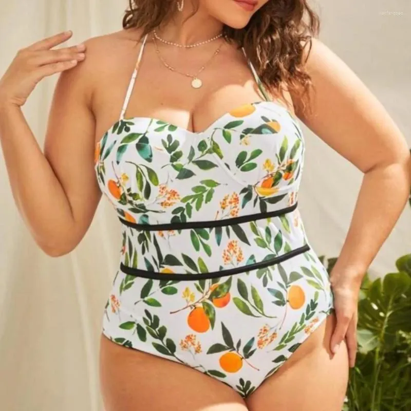 Stylish Floral Lace Up One Piece Swimsuit For Women Plus Size Plus
