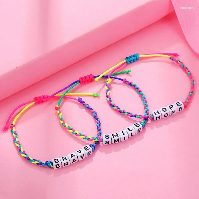 Bangle Cute Children Colorful Rope Chain Letters Positiva energi Engelska ord Candy Color Acrylic Charm 2023 Fashion Jewelry