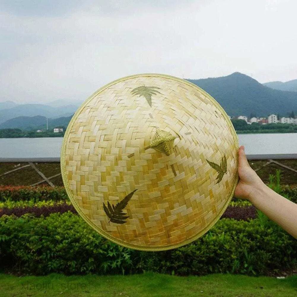 Chapéus de aba larga Chinês Retrô Bambu Rattan Chapéu de pescador Feito à mão Chapéu de balde de palha Turismo Adereços de dança da chuva Cone Chapéu de palha de pesca Bloco solar HKD230625