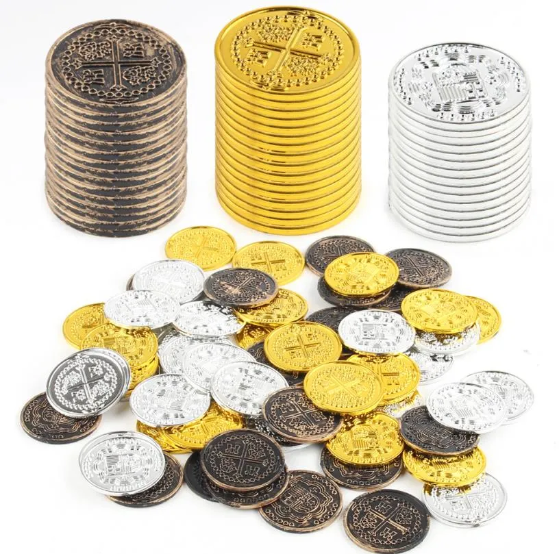 Pirate Coins Spanish Doubloon Hunt Treasure Chest Toys for Party Favor Decorations Bronze Gold Silver