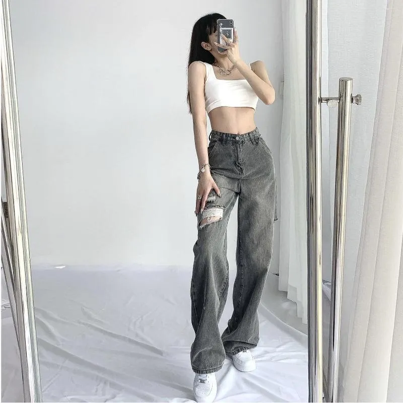High Waist Straight Jeans For Women Casual, Loose Fit, Full Length Denim  Boyfriend Wide Leg Trouser Jeans For Streetwear And Retro Korean Style From  Blossommg, $17.28