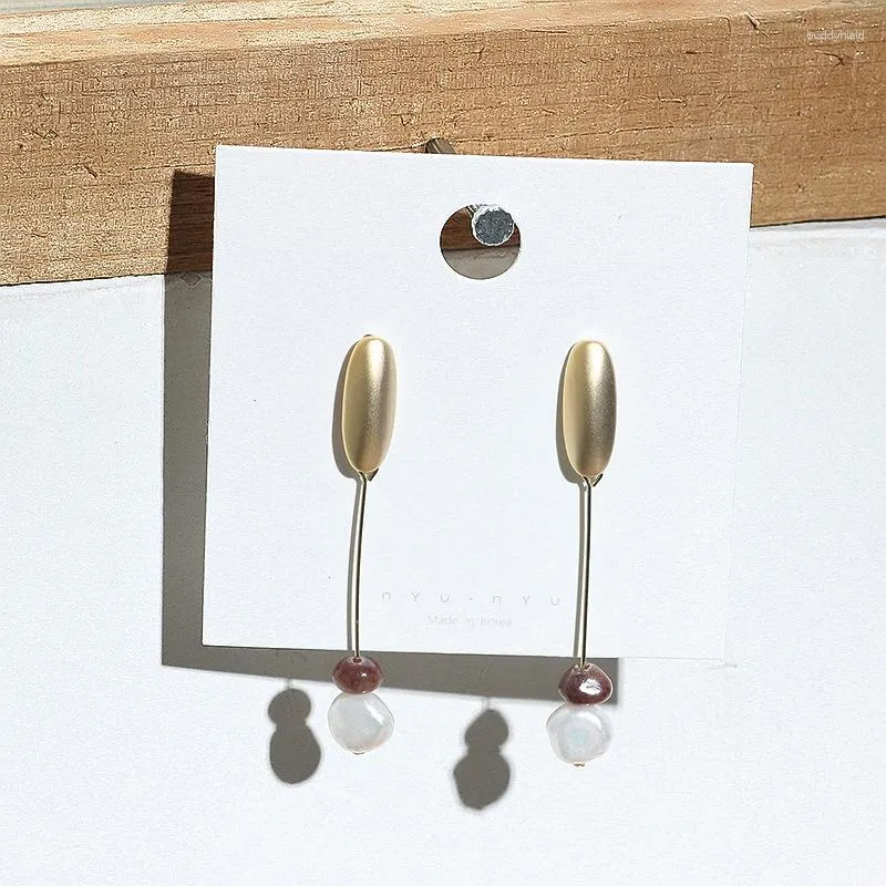 Dingle örhängen s925 sterling silver nål stud sötvatten pärla eko mässing/anti guld sydkorea fasion smycken för kvinnor hyacinth