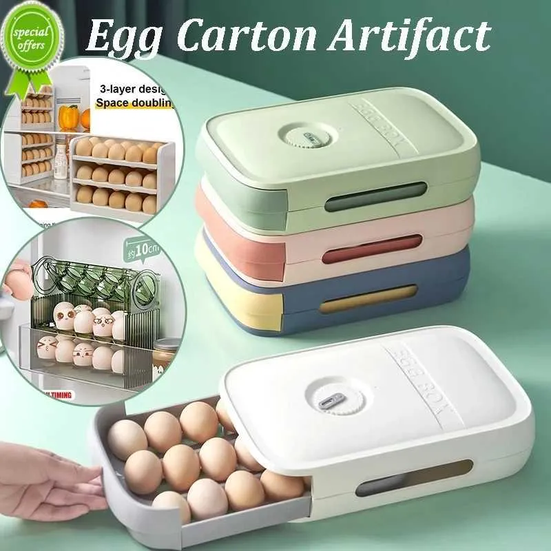 Nowa półka uchwytu jajka świeże pudełko do przechowywania stojak na szafkę kuchenną lodówkę do przechowywania lodówki do narzędzi do organizatora kuchennego