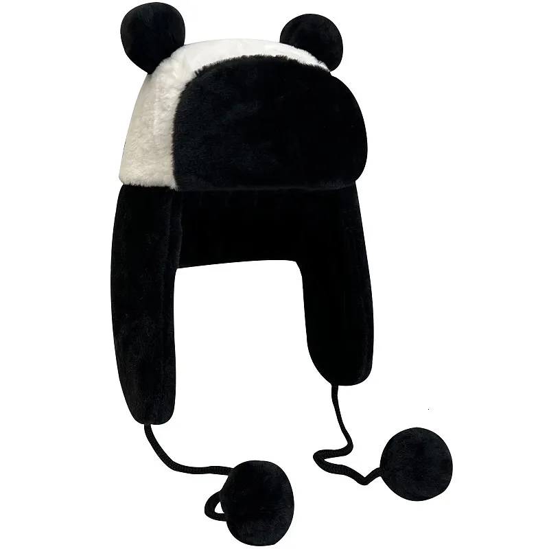 Novelty Games Warm Winter Cute Panda Bear Hat Trapper Caps Black White Hats Soft Plush Animal Helmet Cap Christmas Year Gift Hat for Adult 230625