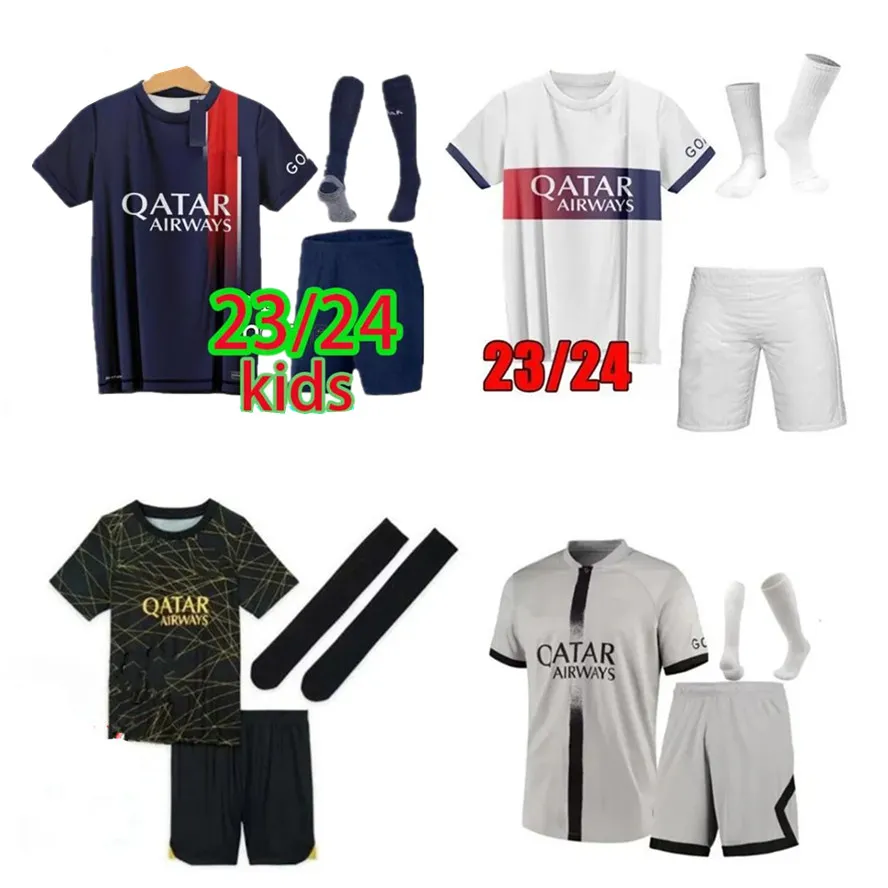 2023 Maillots de Football PSGS Soccer Mbappe Kids Jerseys 2024 Football Kit Mbappe Soccer Jersey 24 New Paris Boys Set Baby Shird Shorts Socks Maillot Foot