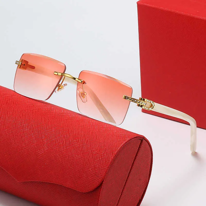 Luxury Diamond Acetate Square Rimless Sunglasses Mens For Men 52