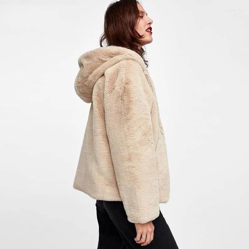 Kurtki damskie jesienne zima elegancka sztuczna futra płaszcz żeńska moda ciepła długie rękaw krótkie kaptura kurtka wysokiej jakości odzież wierzchnia zip