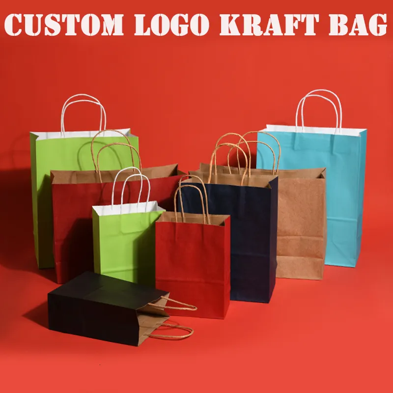 Emballage cadeau 10 pièces gratuit sacs Kraft personnalisés sac d'emballage en papier emballage personnalisation entreprise Shopping vêtements paquet 230625