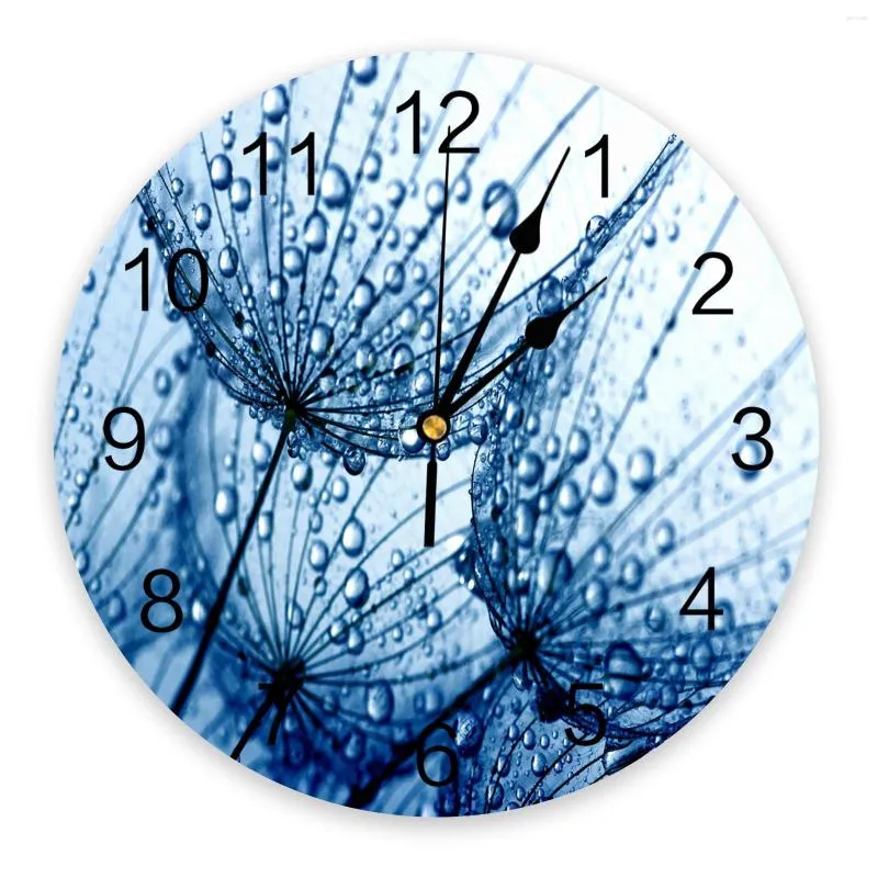 壁の時計青いタンポポの花の滴pvc時計モダンデザインリビングルーム装飾ホームデコアデジタル