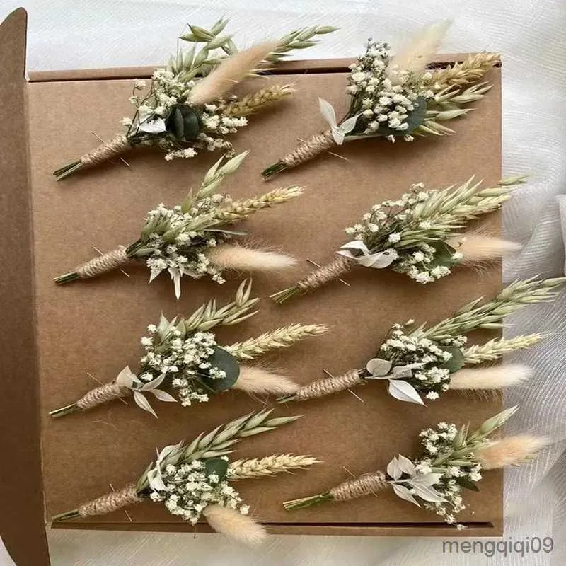 Mini Corsage Flower Bouquet With Bunny Tails And Grass For DIY