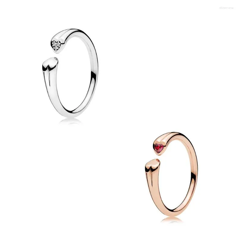 Cluster Rings Moda Anel de dois corações Rosa Ouro Transparente Para Enviar Jóias de Luxo para Senhoras Aniversário de Noivado Presente Requintado