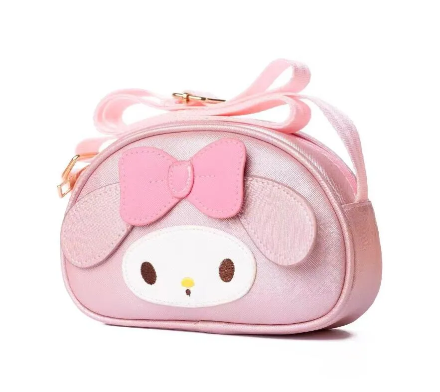 Kawaii Pink White Melody Cinnamo Roll Pu One Shoulder Bag Girl Söta mjuka tillbehör Messager väska med dragkedja