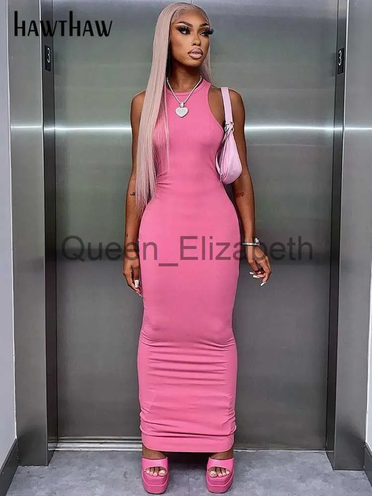 Casual Dresses Hawthaw Women Fashion 2023 Summer Sleeveless Streetwear Bodycon Pink Pencil Long Dress Wholesale Items For Business J230625