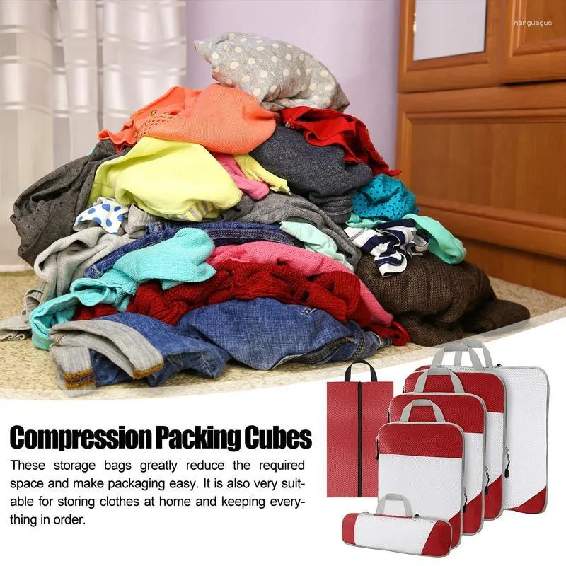 Storage Bags Nylon Packing Cubes And Travel Organizers Waterproof Compression Suitcases For Underwear Towel