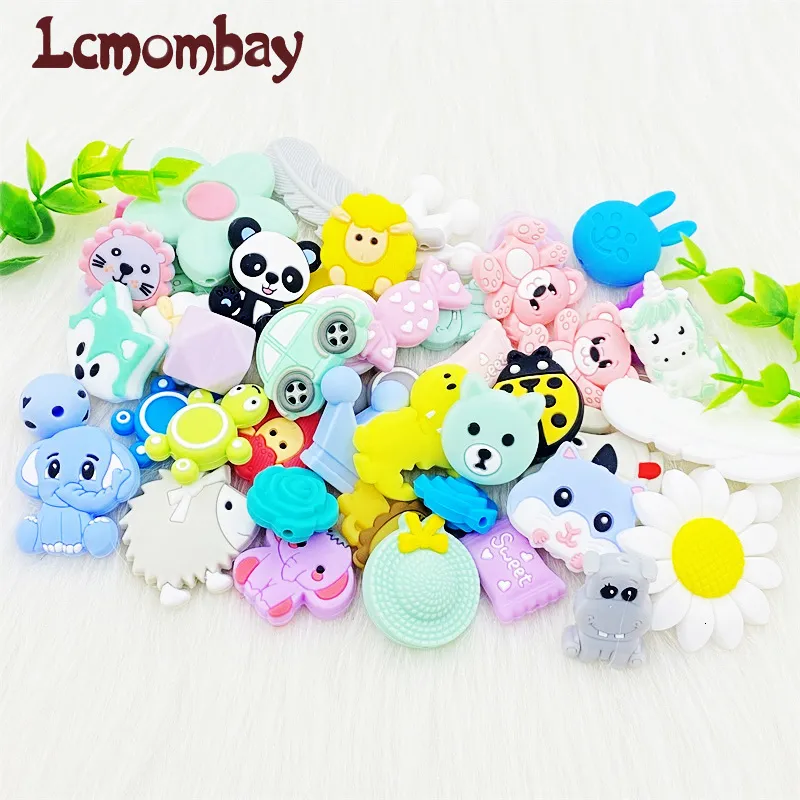 Baby Teethers Toys 10pcs Cartoon Animal Silicone Beads Lion Cat Patrol BPA-free Baby Teether DIY Accessories Baby Teething Necklace 230625