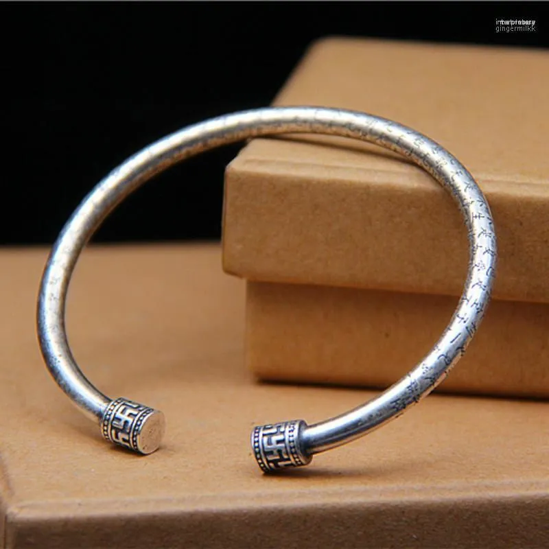 Bangle Zilver Gesneden HET HART VAN PRAJNA PARAMITA SUTRA Voor Mannen Vrouwen Om Mani Padme Hum BraceletBangle Sieraden Melv22