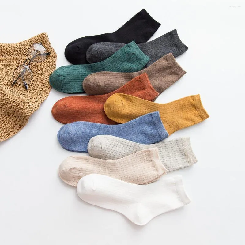 Women Socks 10 Colors Fashion Spring Summer Casual Cotton Female Solid Color Simple Sock Girls Harajuku Calcetines Meias