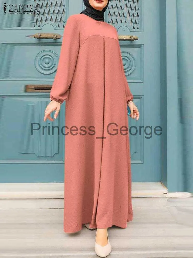 カジュアルドレスザンゼアスプリングイスラム教徒の堅い女性ドレス女性スタイリッシュなエレガントな大型ローブオン長袖Kaftan Dubai Abaya Islam Clothing X0625