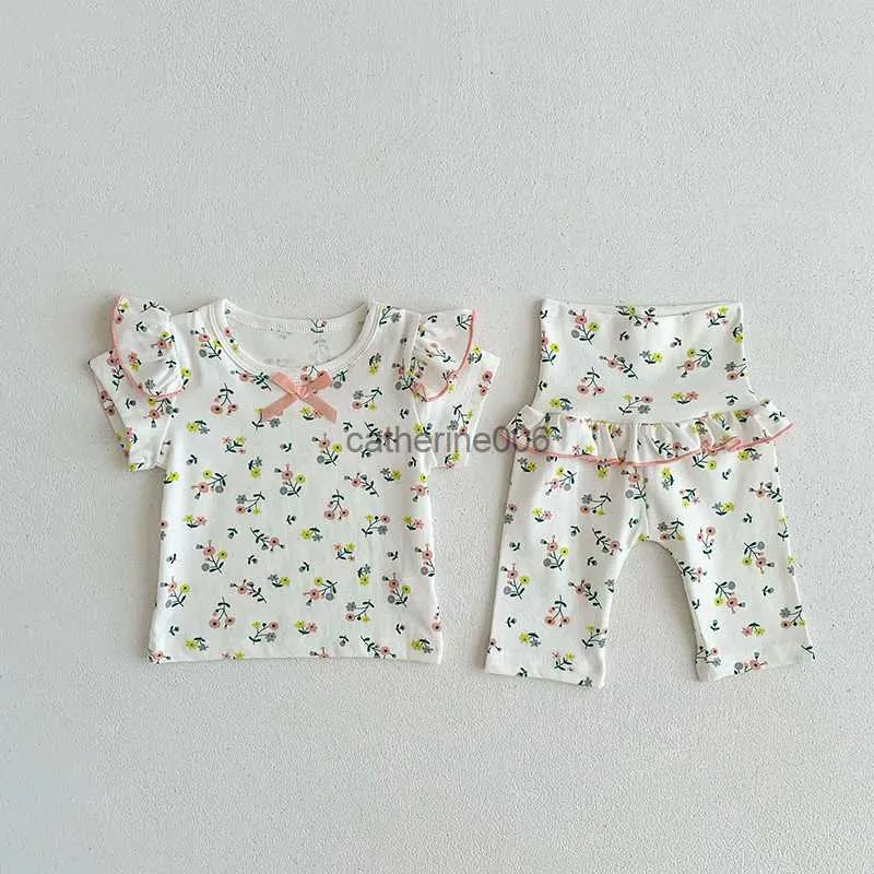 MILANCEL 2023 Summer Baby Clothes Set Floral Girls Pajama Set Ruffle Girls Sleep Wear L230625
