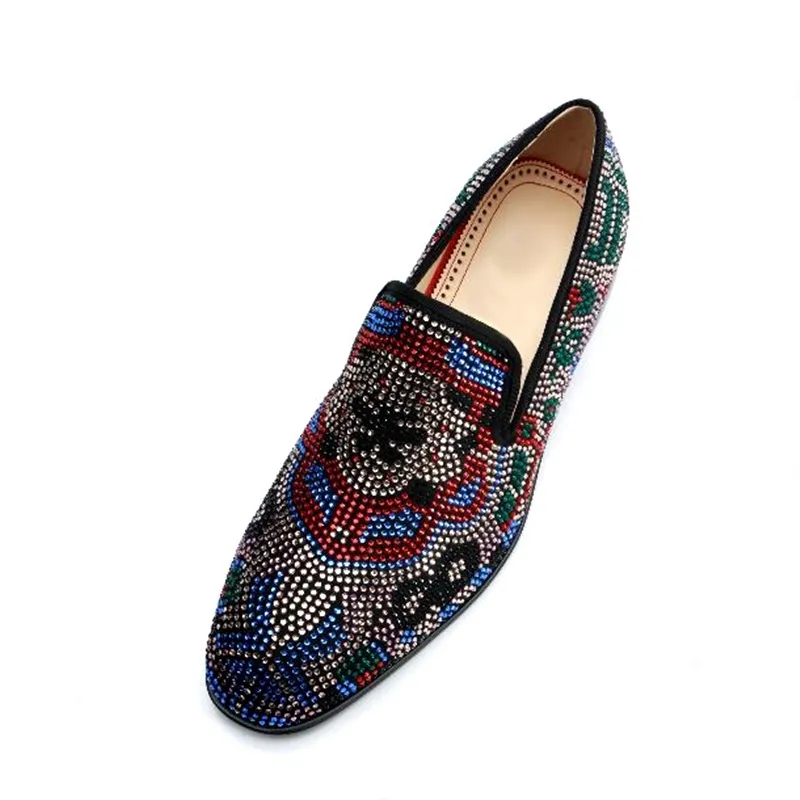 Luxury Mixed Colors Rhinestone Loafers Fashion Crystal Shoes For Men Flats Leather Shoes Mens Party And Wedding Shoes