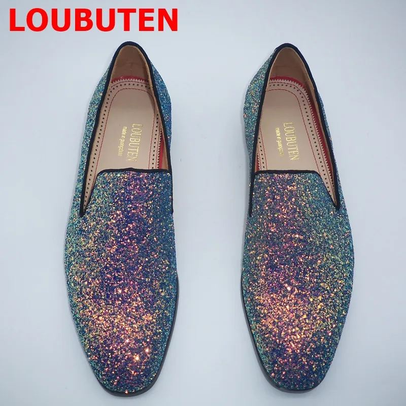 Luxury Shining Sequin Men Shoes Fashion Glitter Loafers Slip On Dress Shoes Casual Flats Party And Wedding Shoes For Mens