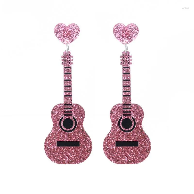 Dangle Küpeler Glitter Guitar Charm Siyah/Pembe Akrilik Akustik Müzik Aşıkları Müzik Notu Takı EA869