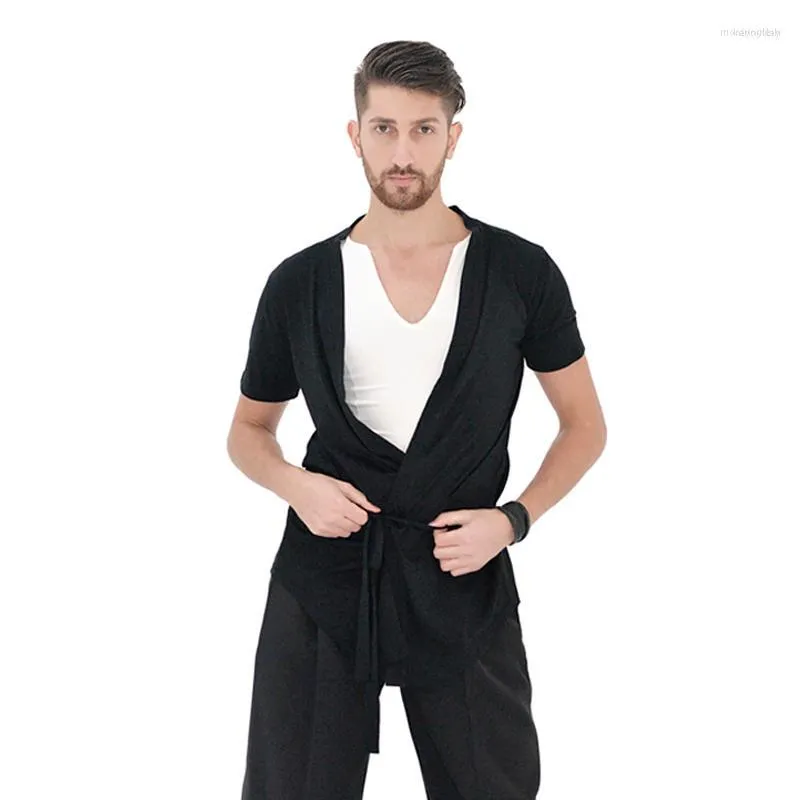 Stage Wear Summer Ballroom Dance Tops Men Black Latin Practice Costume Short Sleeve Salsa Dancer Outfit Modern JL3029