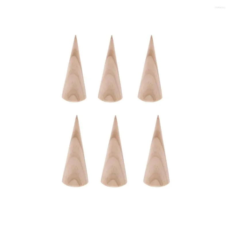 Jewelry Pouches 6 Pieces/Pack Unpainted Plain Cone Wooden Ring Display Stand Organizer Rustic Home Store Showcase Rack