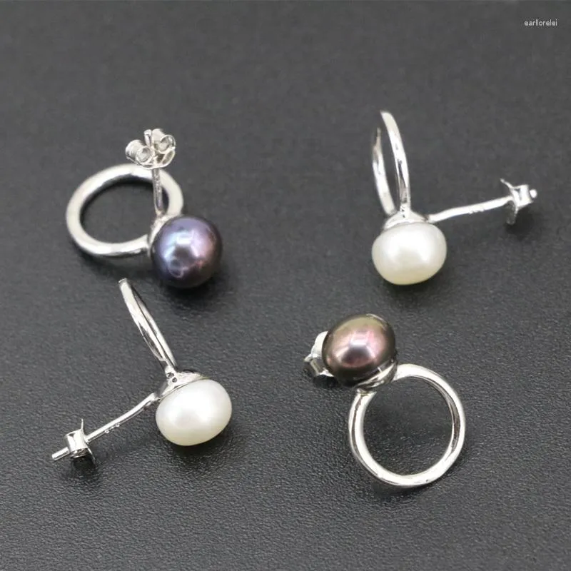 Stud Earrings Black White Pearl Sterling Earring 7mm Natural Freshwater Pearls For Women Studs Gifts Jewelry B3443