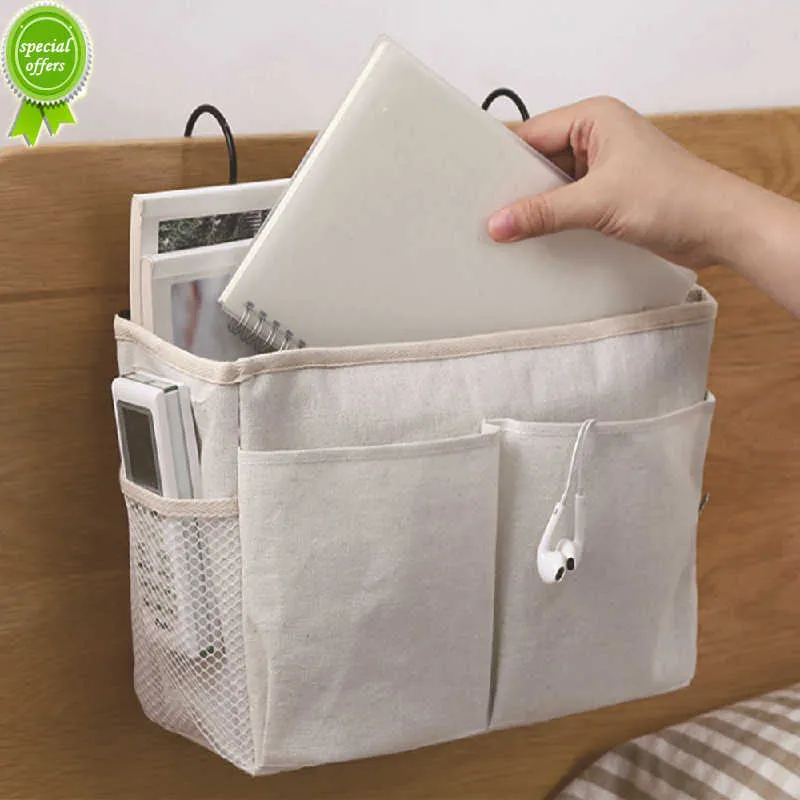 New Canvas Bedside Hanging Pocket Storage Bag Bedroom Magazine Storage Pouch Diaper Caddy Toy Holder Baby Tissue Box Home Organizer