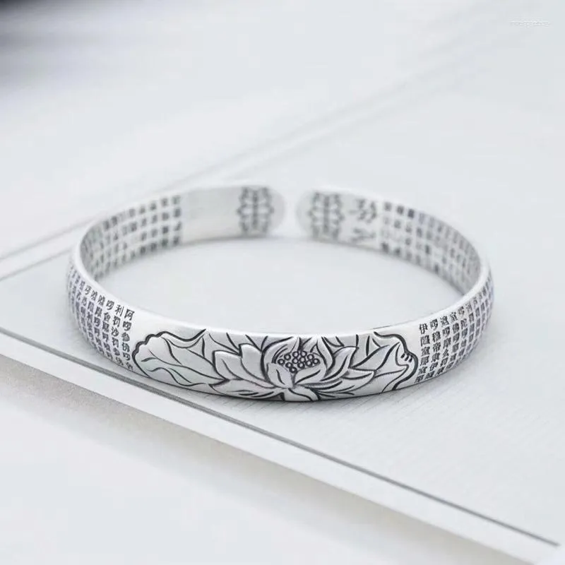 Bangle Silver Color Kobiety Masowe biżuteria Wysokiej jakości czarny lotos thai retro prosta otwarta bransoletka Melv22