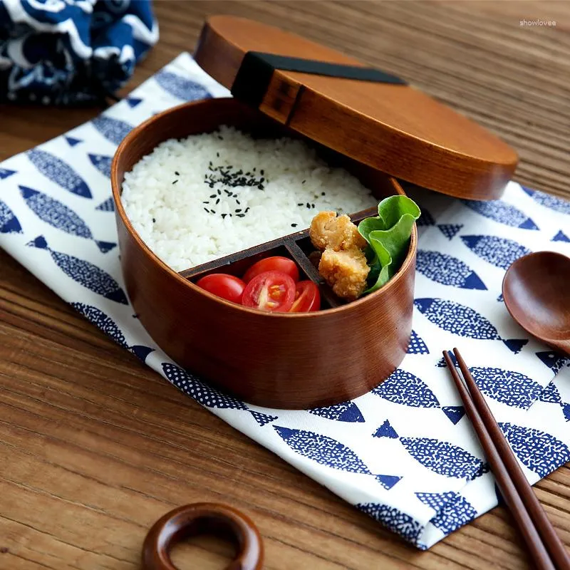 Ensembles de vaisselle Boîtes à bento en bois de style japonais Boîte à lunch faite main en bois écologique