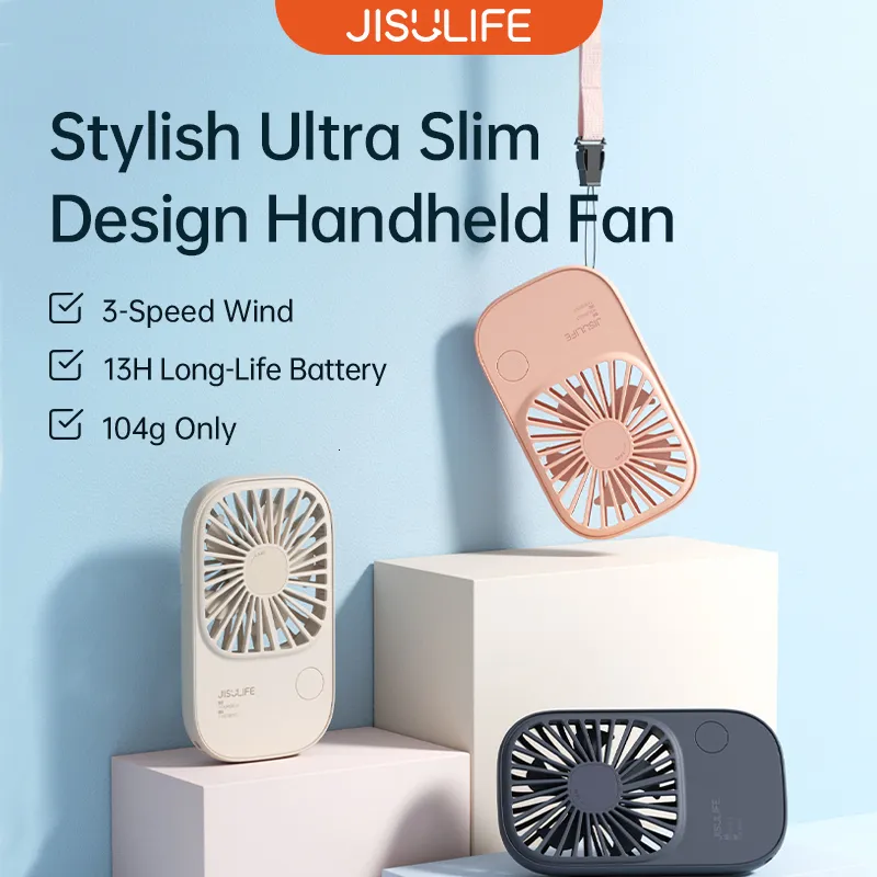 Andra Home Garden Jisulife Mini Handheld Fan Small Fans Portable med konsol USB -uppladdningsbar skrivbord Fan Makeup Eyelash Fan Skicka Lanyard 230625