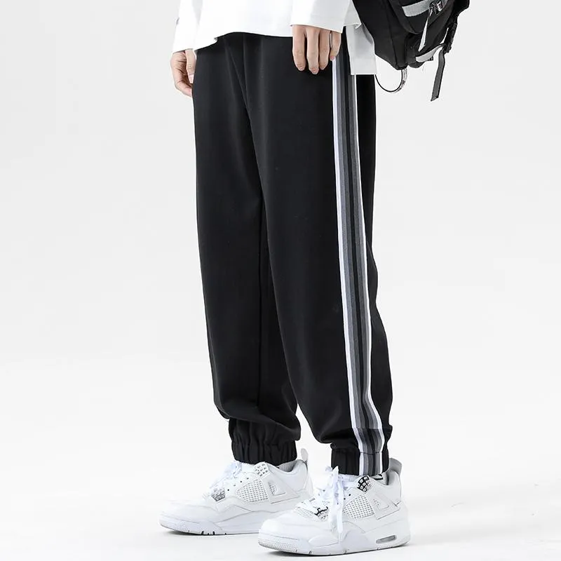 Byxor enstaka väg herr baggy sweatpants män 2022 sida randiga mode joggare manliga streetwear skateboard grå löpande sportbyxor